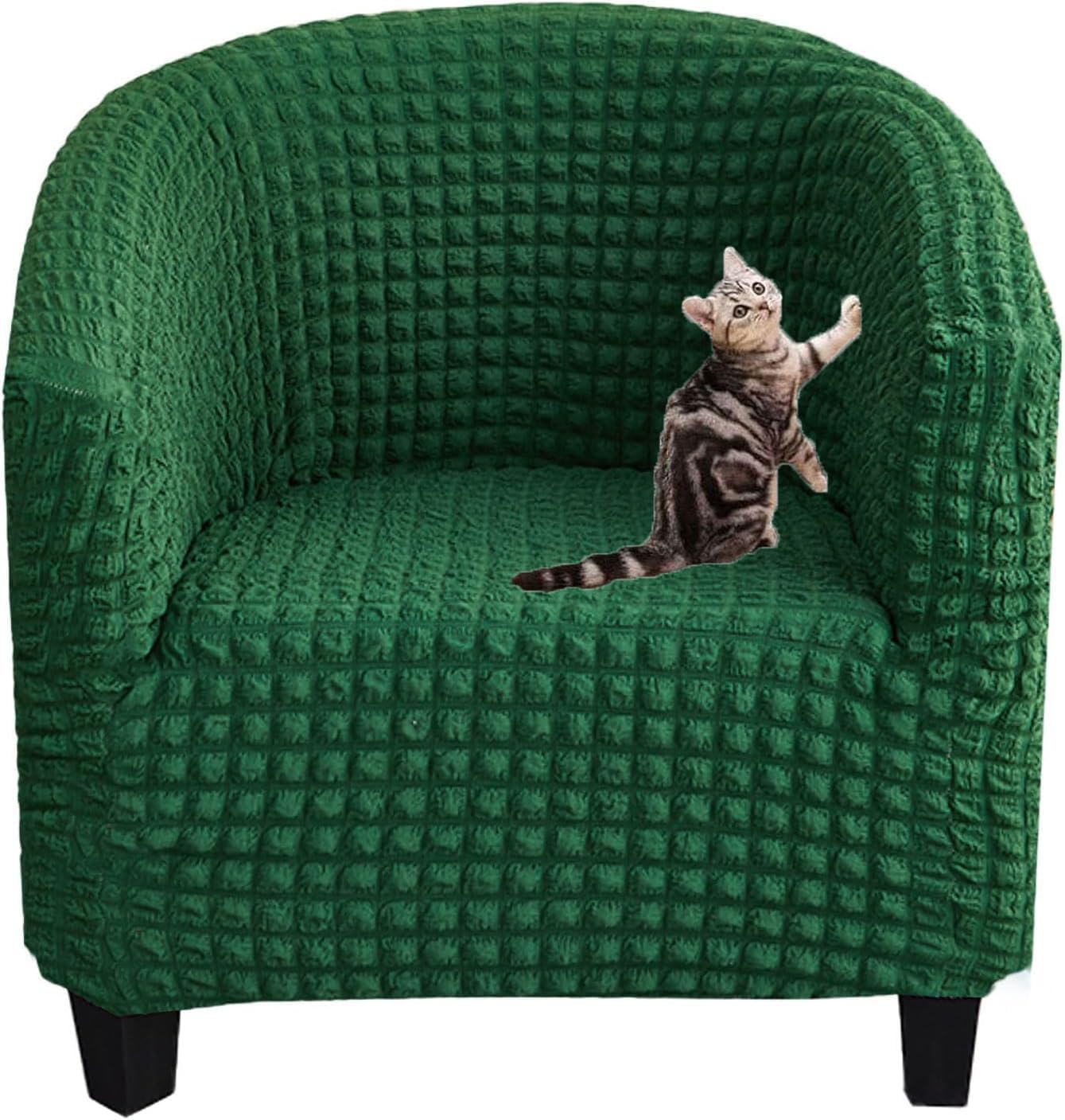 Stretch Armchair Cover Club Chair Slipcover Cat Scratch Proof Seersucker Barrel Chair Covers Washable Tub Chair Slipcover Furniture Protector (Dark Green one Size)