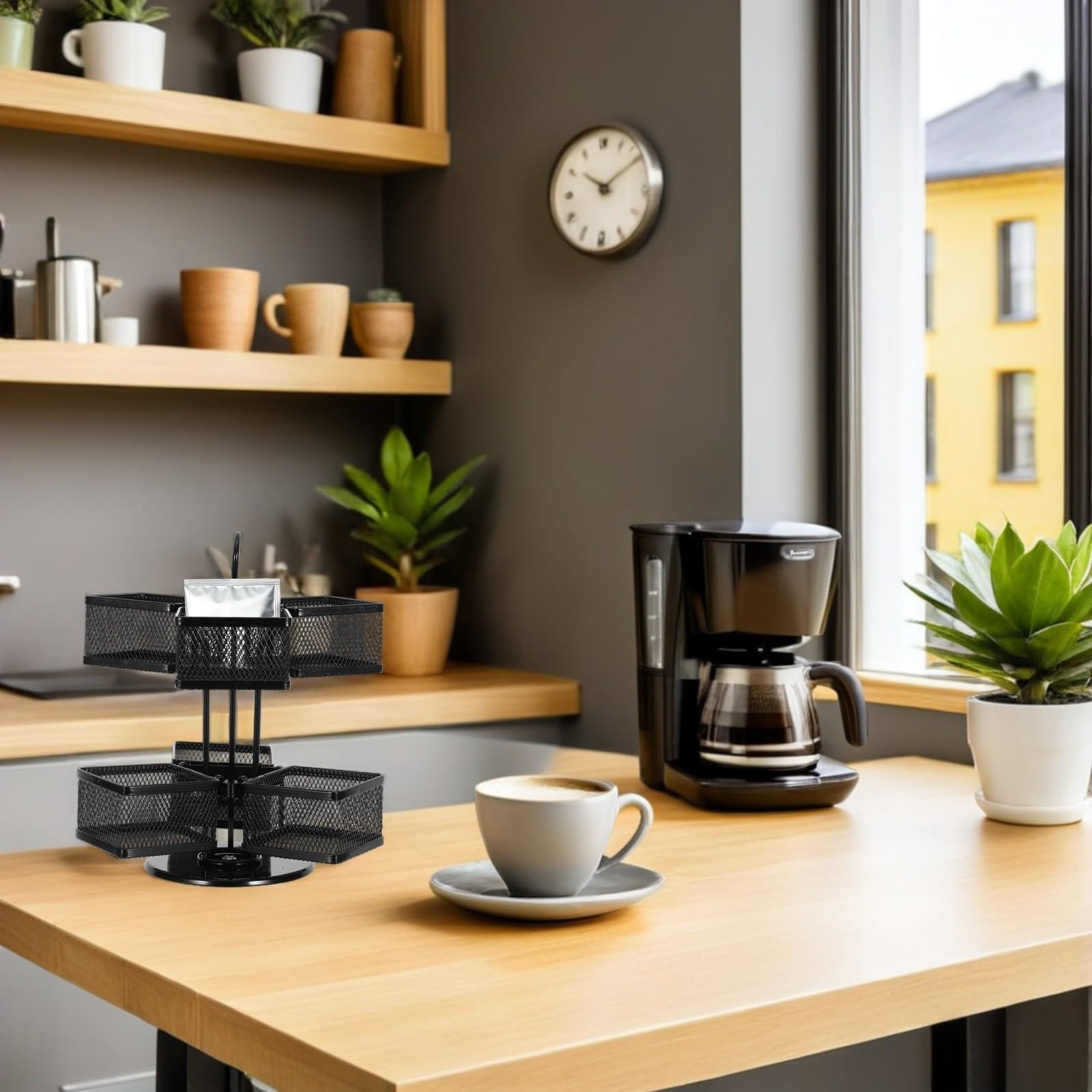 Organizador de Bolsitas de Té Carrusel Giratorio Metálico y 6 Compartimentos, Soporte Desmontable 72 Bolsitas, Diseño Compacto para Cocina y Oficina