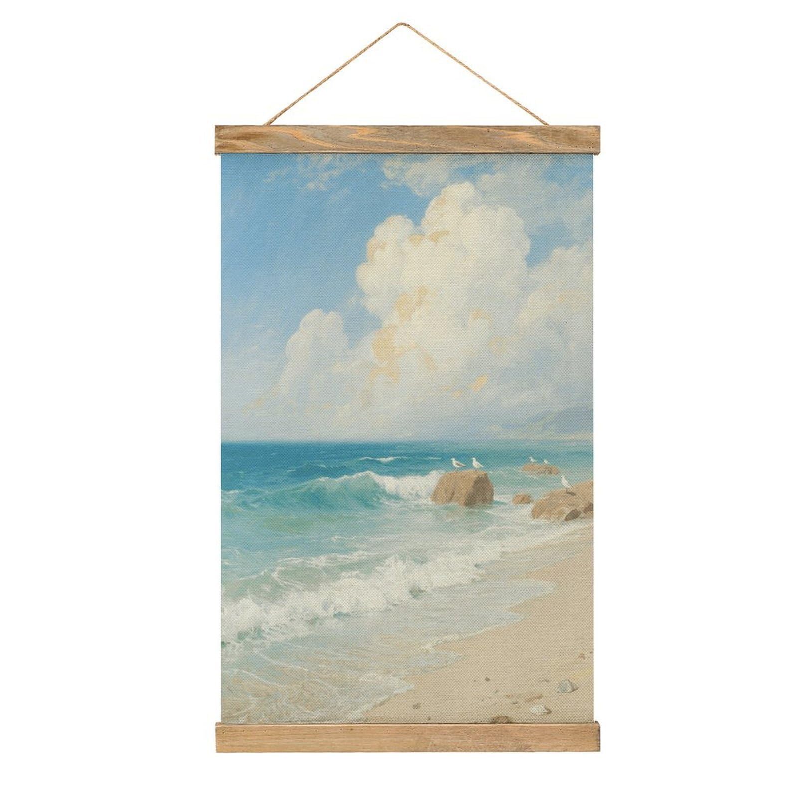 VstaDank Sea And Beach Poster with Wooden Frame Hanger Art Painting Wall Decor Poster Wall Hanging Wooden Frame 13x20 Wood Poster Hanger for Photo Picture Art Canvas Print Artwork