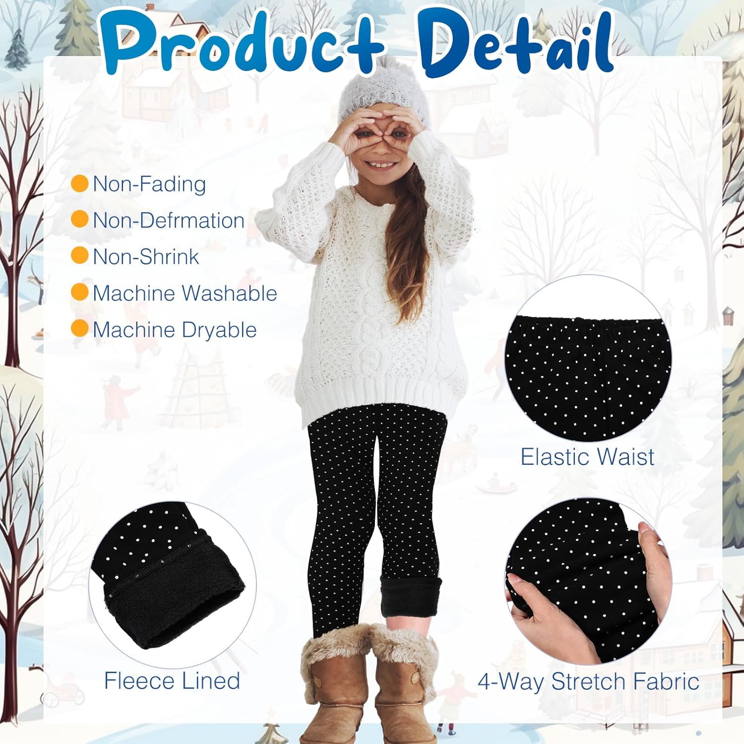 Chuarry 4 Pcs Girl's Winter Fleece Pants Lined Warm Full Length Basic Thick Pants for Kid Toddler - Image 3