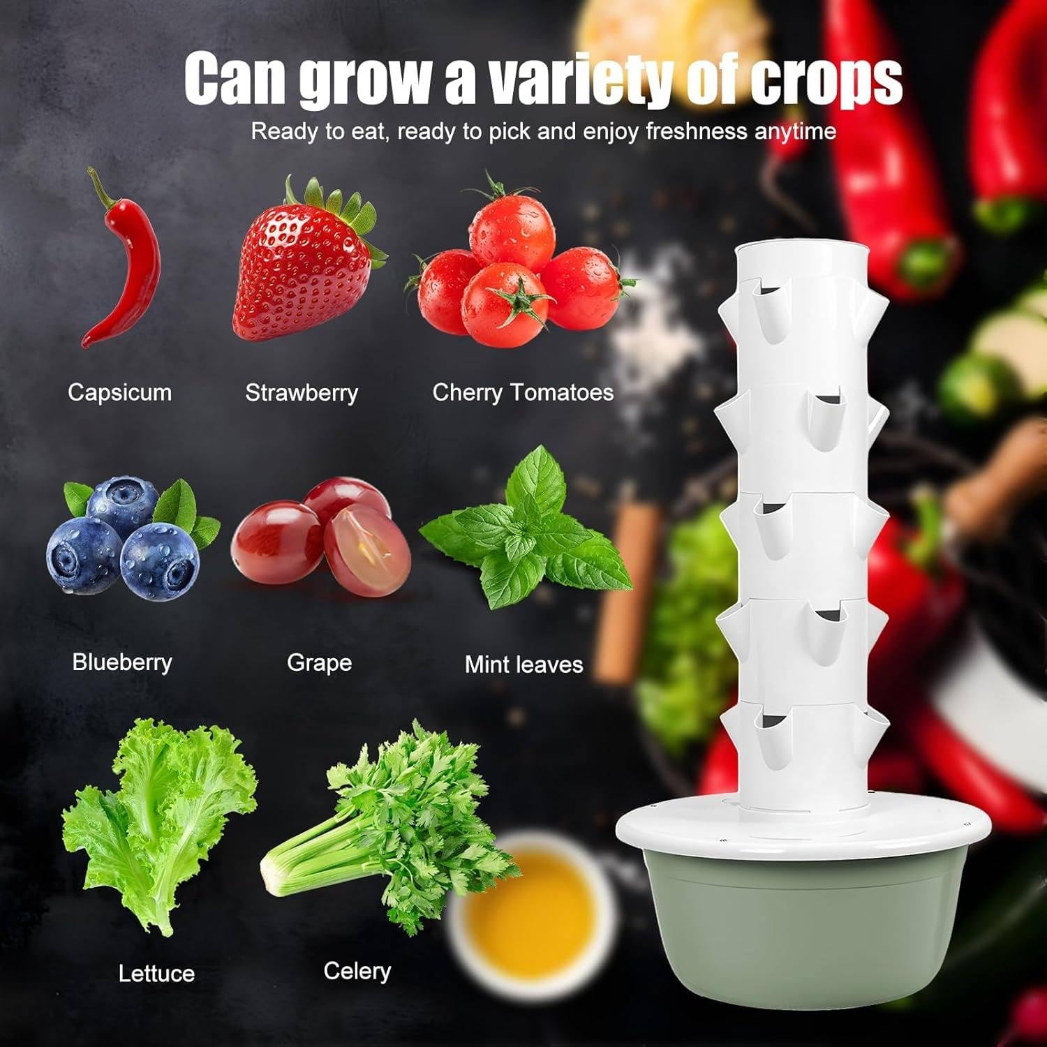 Kit de Sistemas de Cultivo hidropónico, huerto de Hierbas para Interior y Exterior, Torre de Verduras con Luces LED y Temporizador automático, Ideal para jardineros y Principiantes. 5thfloor