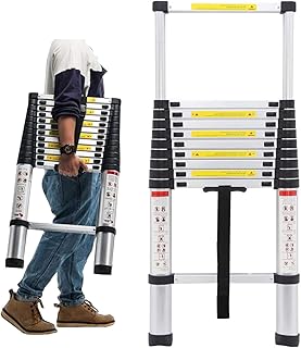 Adjustable Aluminum Lightweight Ladder 10.5FT Telescopic Telescoping Folding Tall Portable Climb Home Extension Ladder Compact Multi-Purpose Straight Collapsible Ladder Max.Load 150kg (330lb) Small