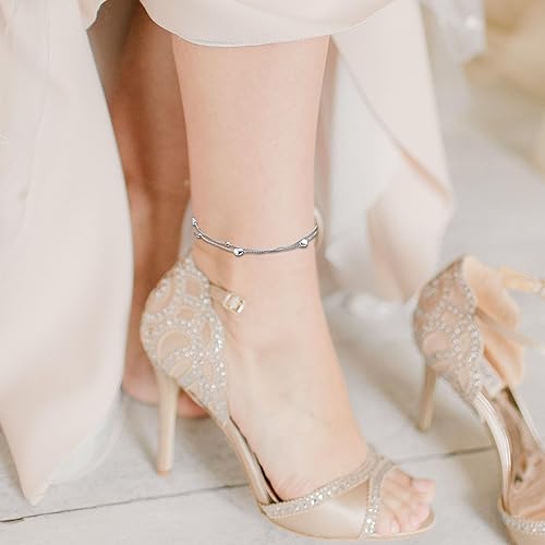 Miniatura 5 de Rnivida Tobillera de plata de ley 925 para mujer, pulsera de tobillo ajustable con cadena de pie multicapa para mujer