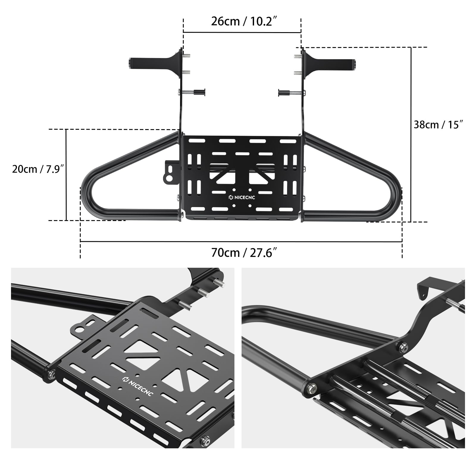 NICECNC Schwarz Hintere Haltegriff Gepäckträger Stoßstange Compatible with Yamaha Raptor 700 2006-2024, Raptor 700R 2006-2024