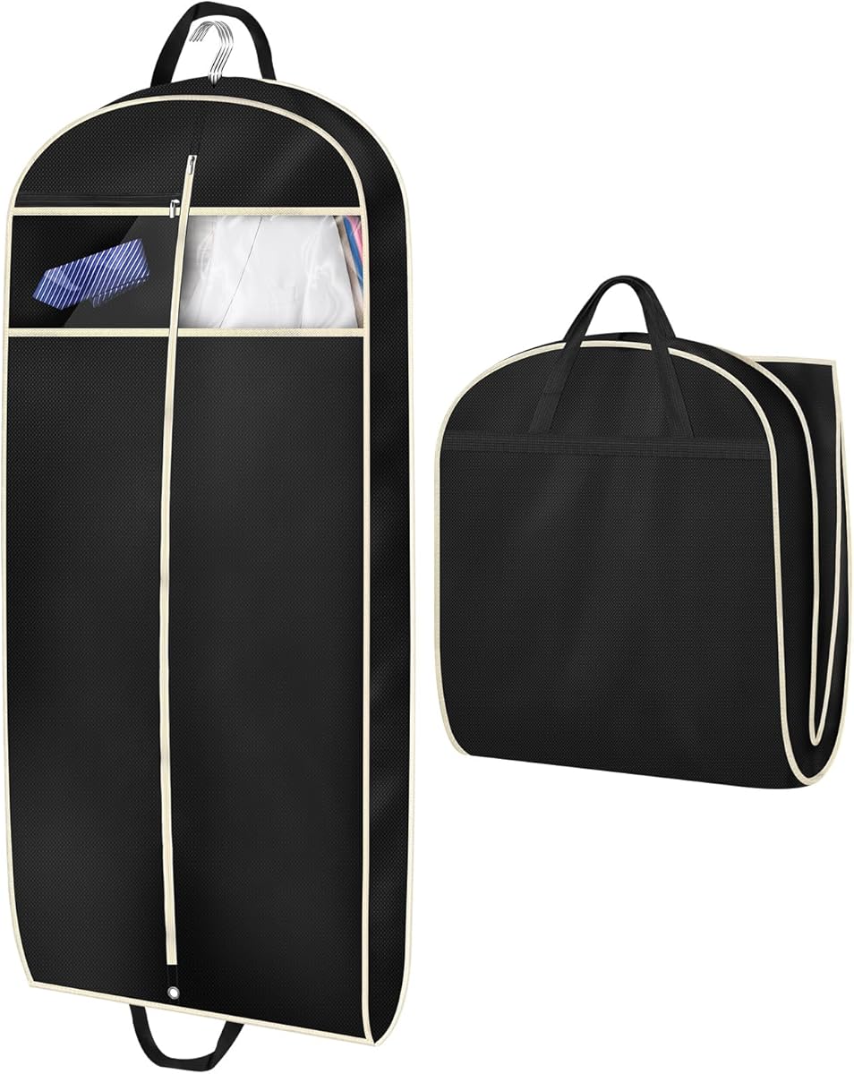 MISSLO 43" Gusseted Travel Garment Bag with Accessories Zipper Pocket Breathable Suit Garment Cover for Shirts Dresses Coats, Black