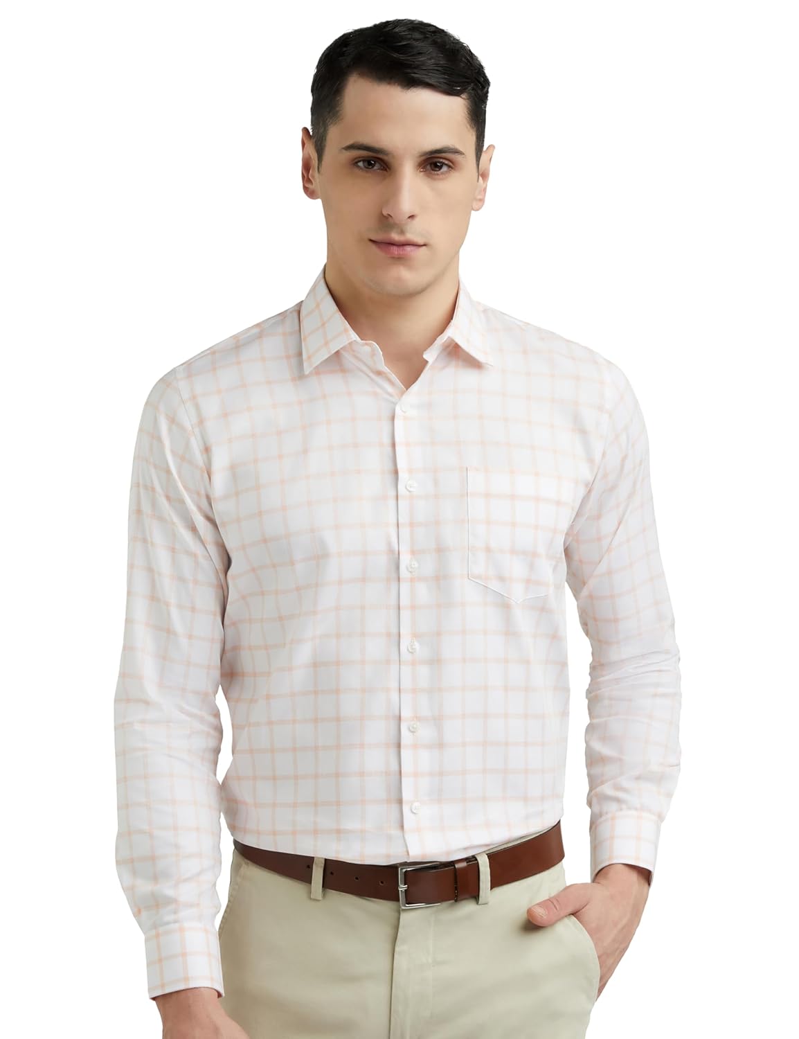 Van Heusen Men’s 100% Cotton Slim Fit Checkered Solid Shirt