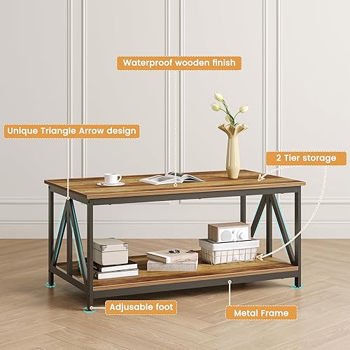 Miniatura 17 de Bigbiglife Juego de 3 mesas de centro para sala de estar, mesa auxiliar industrial de diseño X y 2 mesas auxiliares, juego de mesa de sala de estar