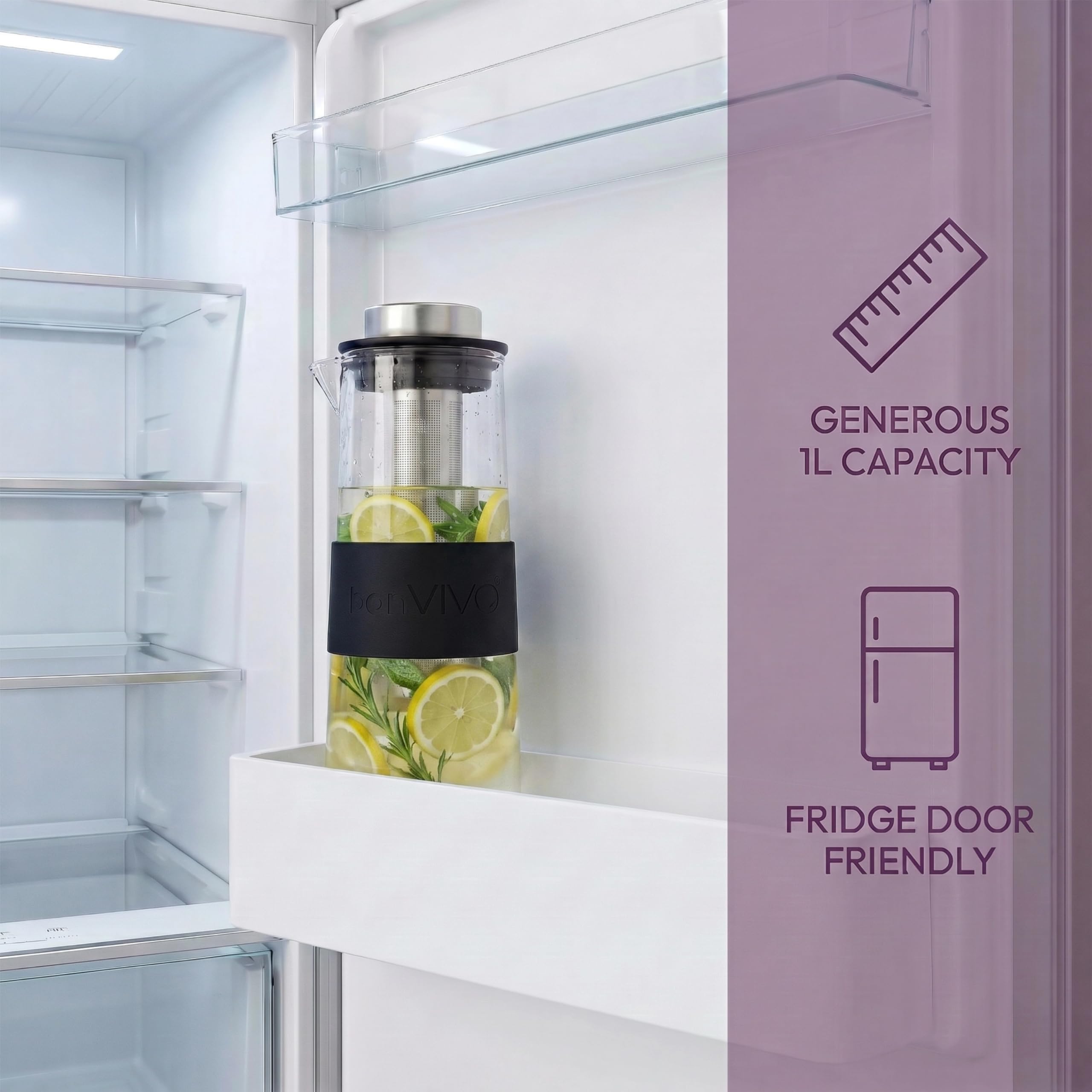 bonVIVOCold Zaparzacz do kawy ze szklaną karafką borokrzemową i filtrami z stali nierdzewnej, butelka do kawy mrożonej, Cold Brew – 1 l (4 filiżanki)