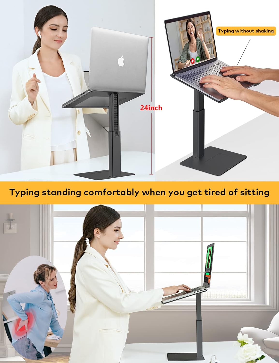 DEEDRR Laptop Stand for Desk, Ergonomic Sitting and Standing Laptop Riser for Notebook MacBook 11-17 Inches，DJ Laptop Stand Adjustable Height from 7-15 Inches Aluminum(Black) : Electronics