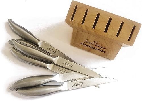 Miniatura 7 de Jean-Patrique Juego de cuchillos de cocina con bloque  Juego de 6 cuchillos de acero inoxidable con soporte de madera  Aptos para lavavajillas,
