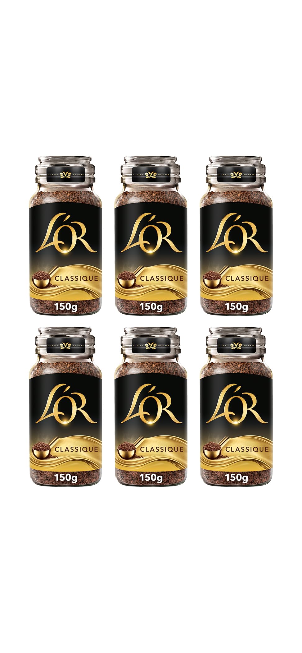 L'OR Classique Instant Coffee 150g (Pack of 6 Jars, Total of 900g) (Packing may Vary).