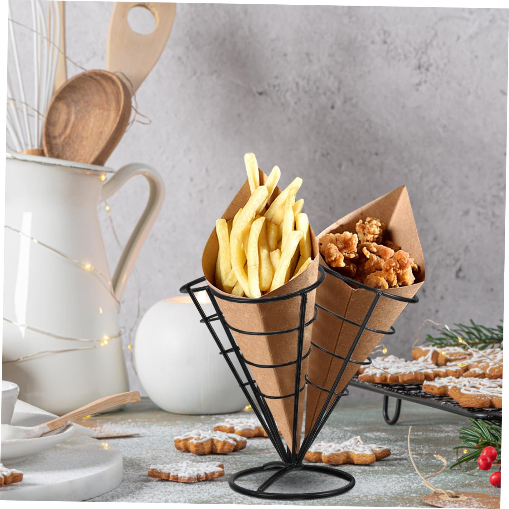 STOBAZA 4fori Porta Snack in Filo Metallico Cestino per Patatine Fritte e Antipasti per Coni per Feste e Ristoranti Realizzato in Acciaio Inossidabile Resistente