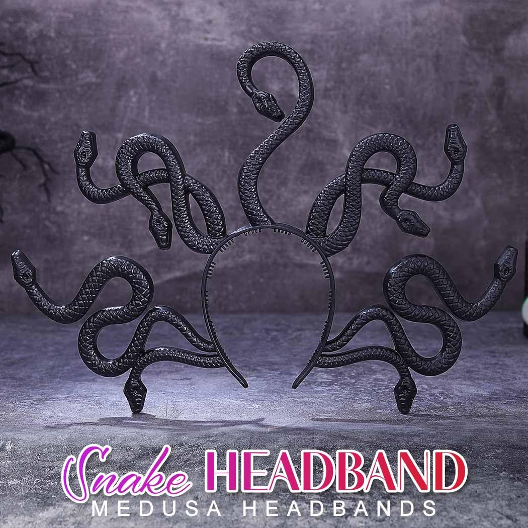 Reaky Snake Headband Medusa Headpiece Gold Snake Headbands Halloween Costume Hair Accessories for Women (Black, One size) - Image 2