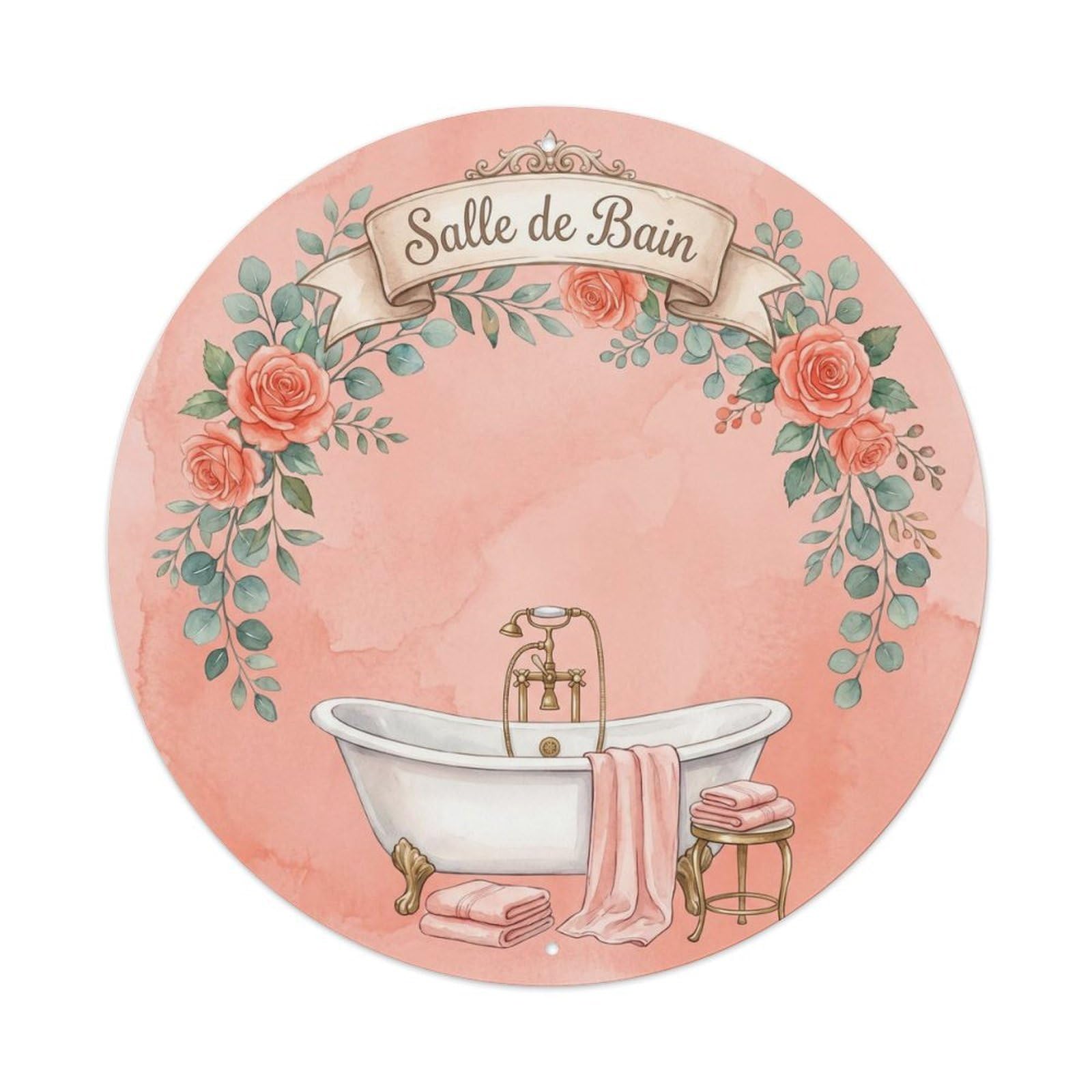 Yrnq Vintage Style Salle Rose Vintage Bathroom Decor Vintage Metal Tin Sign Plaque Wall Decor For Cafe, Club, Garden Round Metal Poster 8X8inch