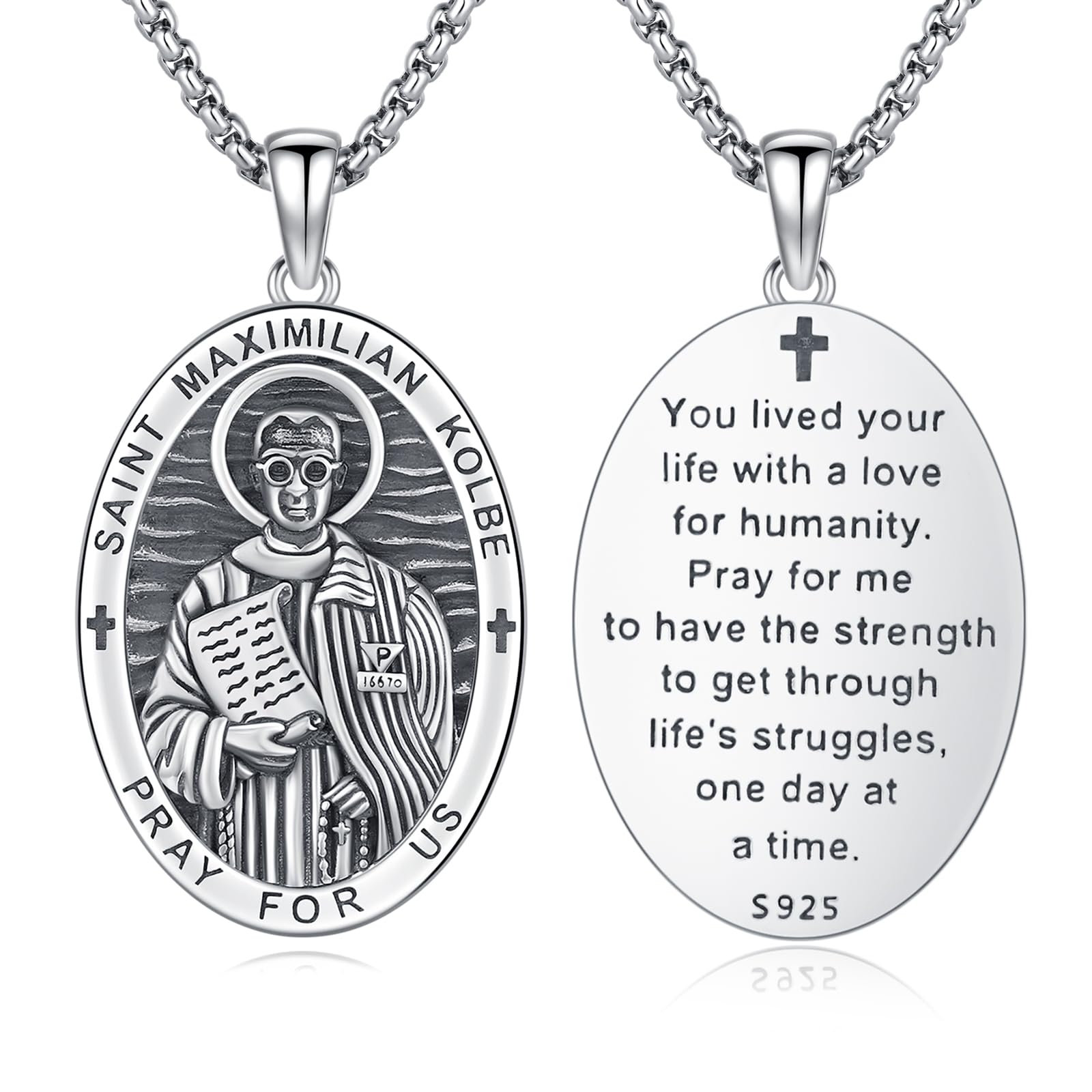 Silver/14K Gold Patron Saint Medal Amulet Necklace for Men Women