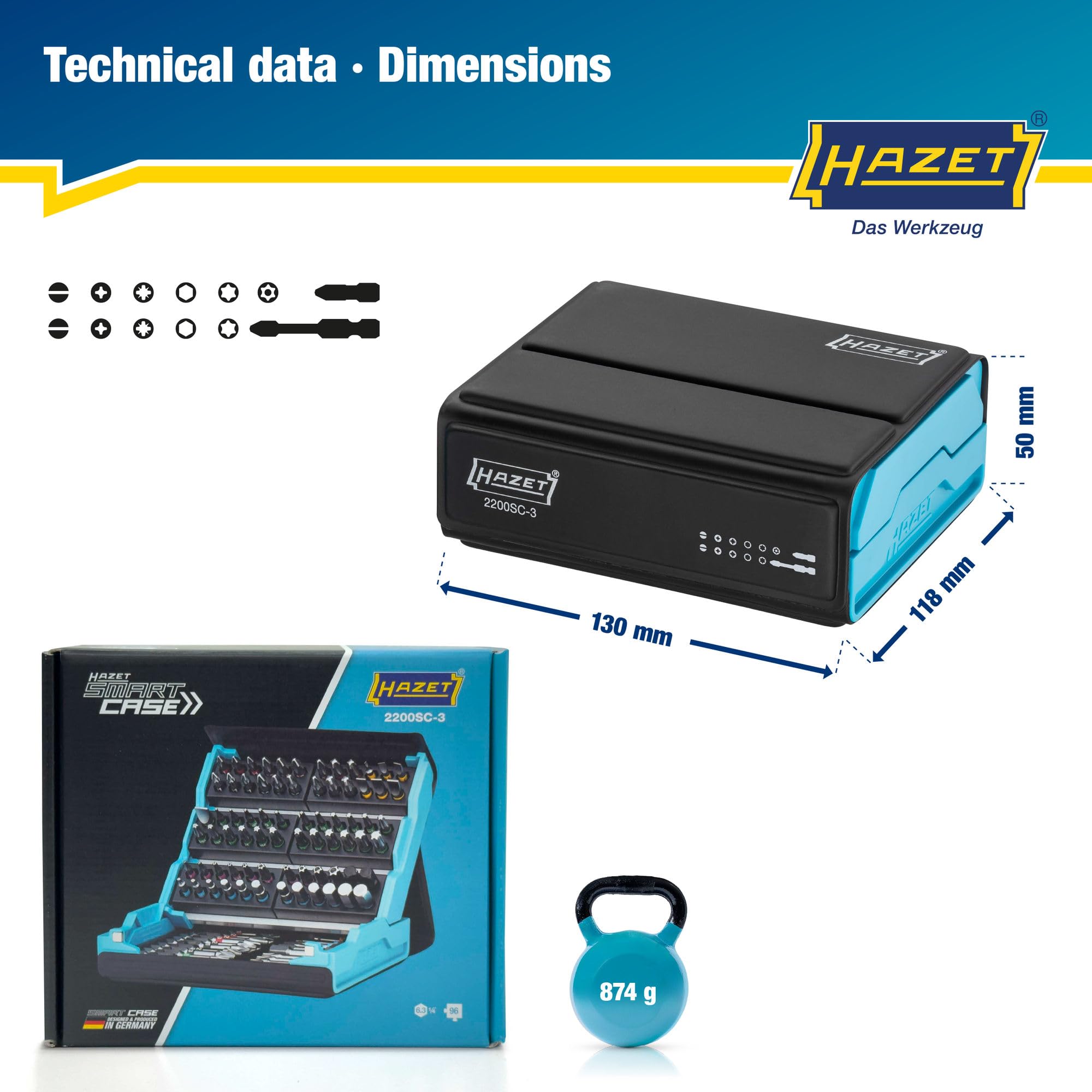 HAZET Juego de puntas Smartcase 2200SC-3 I 96 piezas, accionamiento: hexagonal 6,3 (1/4 pulg.) muchas herramientas en el mínimo espacio para la mejor visión de conjunto