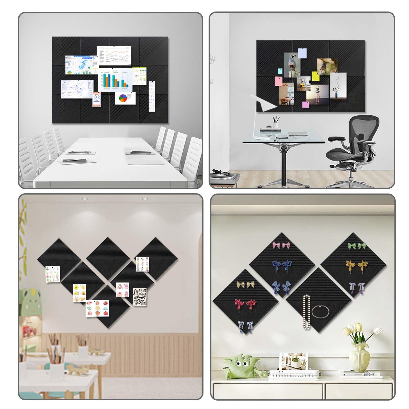 Tablero de corcho grande para paredes de 48 x 36 pulgadas, paquete de 12 azulejos de fieltro con pestañas adhesivas extraíbles seguras y chinchetas transparentes, tablero de corcho para oficina