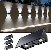 Vista 9 de Paquete de 4 luces de pared alimentadas por energía solar para exteriores arriba y abajo, para montaje en valla, lámparas LED decorativas Blanco
