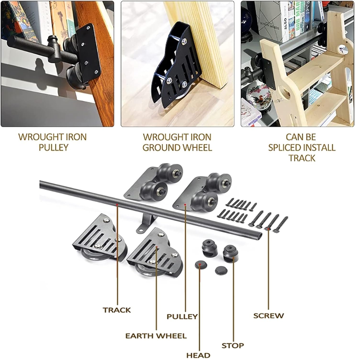 Library Ladder Hardware Kit，Retractable Rolling Ladder Hardware Kit Round Track/Rail(No Ladder)，3.3-20ft Steel Round Tube Mobile Sliding Ladder Track for Home/Indoor/Loft/Bookstore (Size : 6