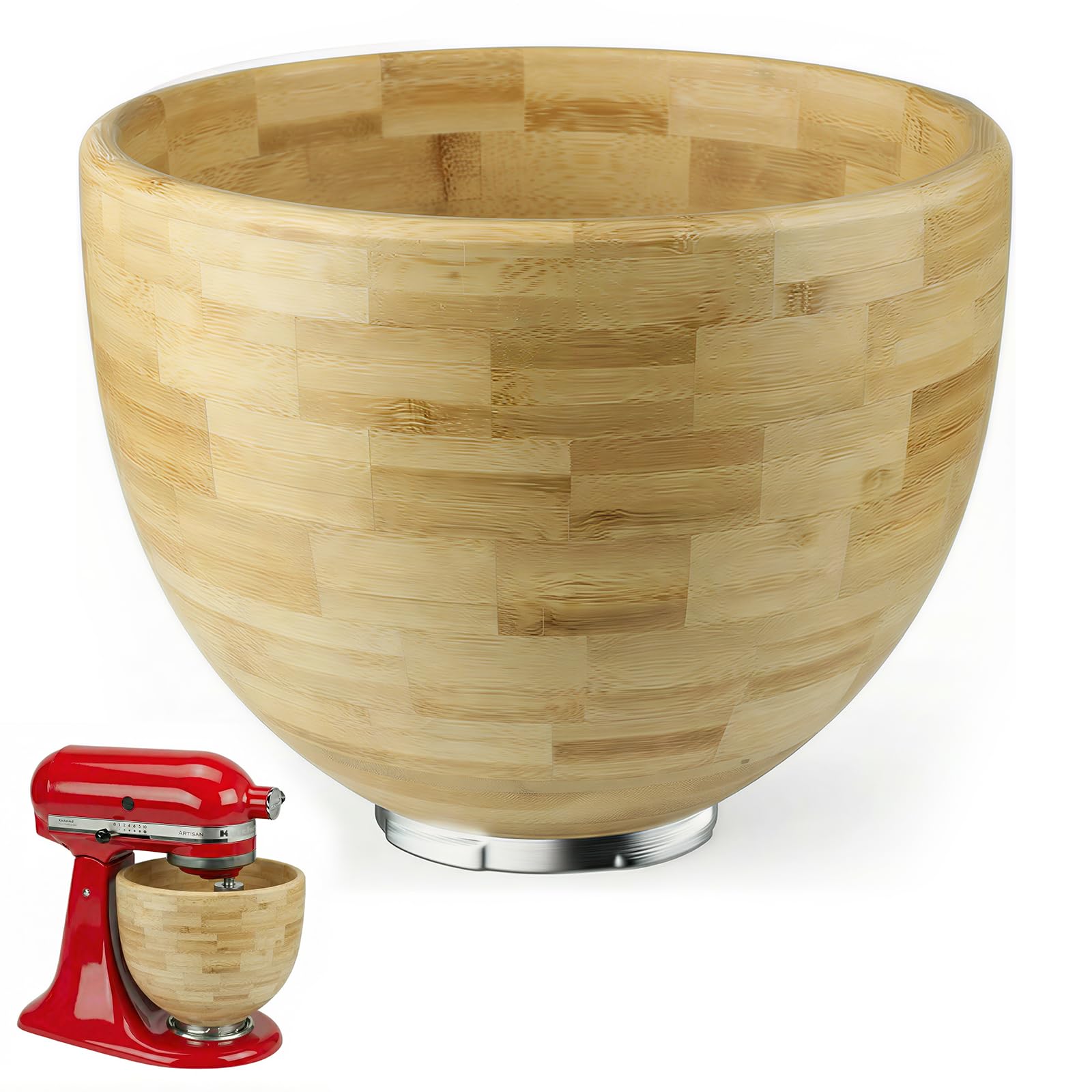 Photo 1 of ***FACTORY SEALED - OPENED FOR INSPECTION*** 5 Qt Solid Wood Mixing Bowl Compatible with KitchenAid Tilt-Head Stand Mixer, Handcrafted Natural Wooden Bowl for 4.5-5 Qt K45SS KSM75 KSM150, Ideal for Bread Dough & Salads (Pale Yellow)
