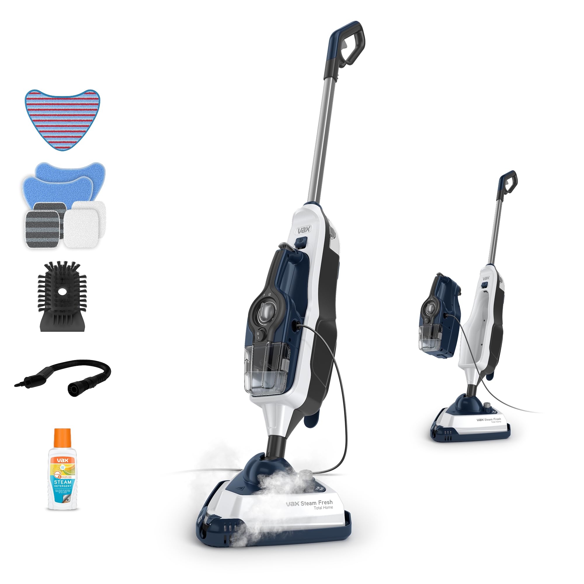 Vax Steam Fresh Total Home Steam Cleaner, Portable Handheld and Floor Steam Mop, Detergent and 17 Accessories for the Oven, Bathroom and Home, Easy to Carry, 1600W, 4.63kg, White/Blue, CDST-SFXT