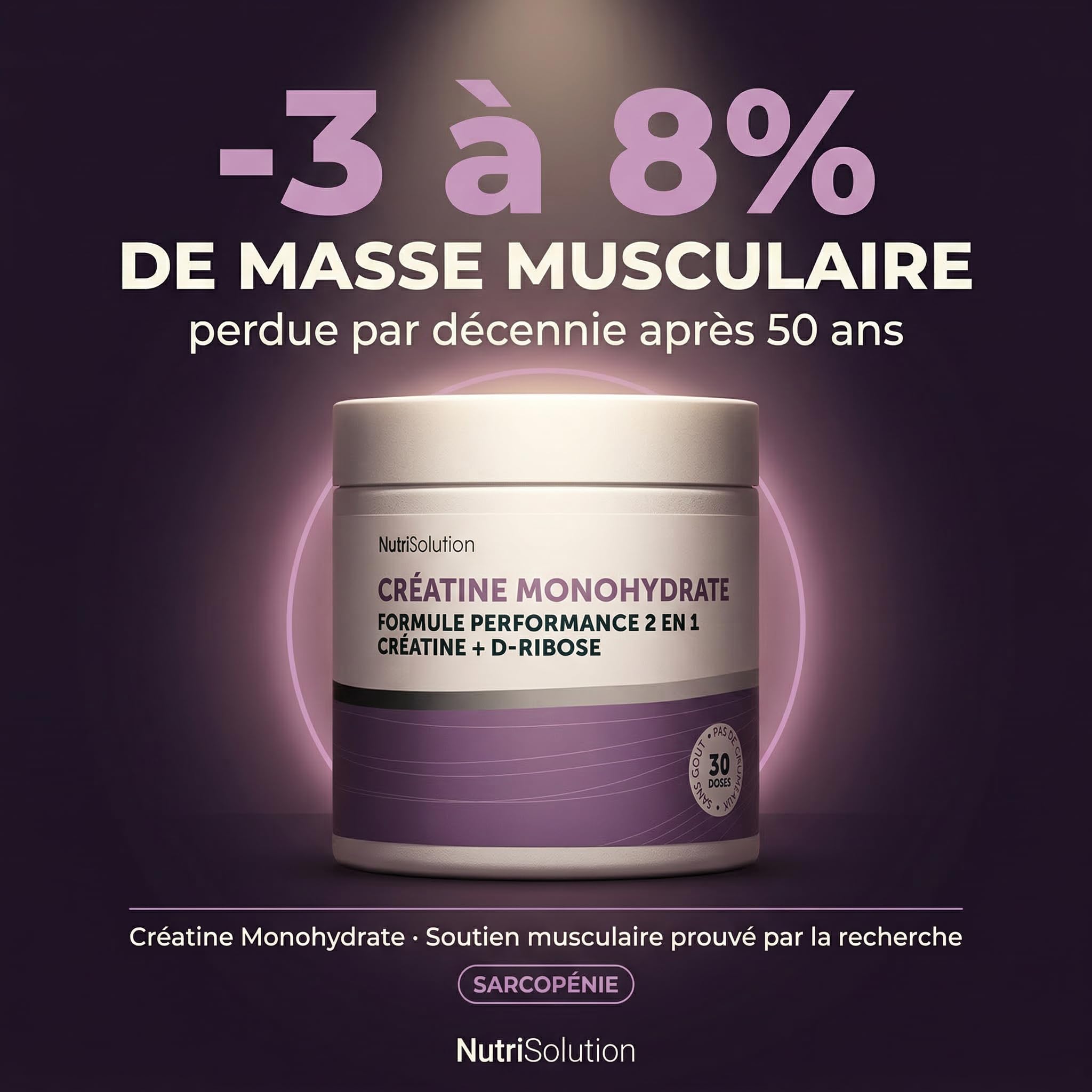 NutriSolution Créatine + D-Ribose pour Femmes 50+ | Préserve la Masse Musculaire, Soutient l'Énergie Quotidienne | 3000mg Créatine, 1750mg D-Ribose Par Portion