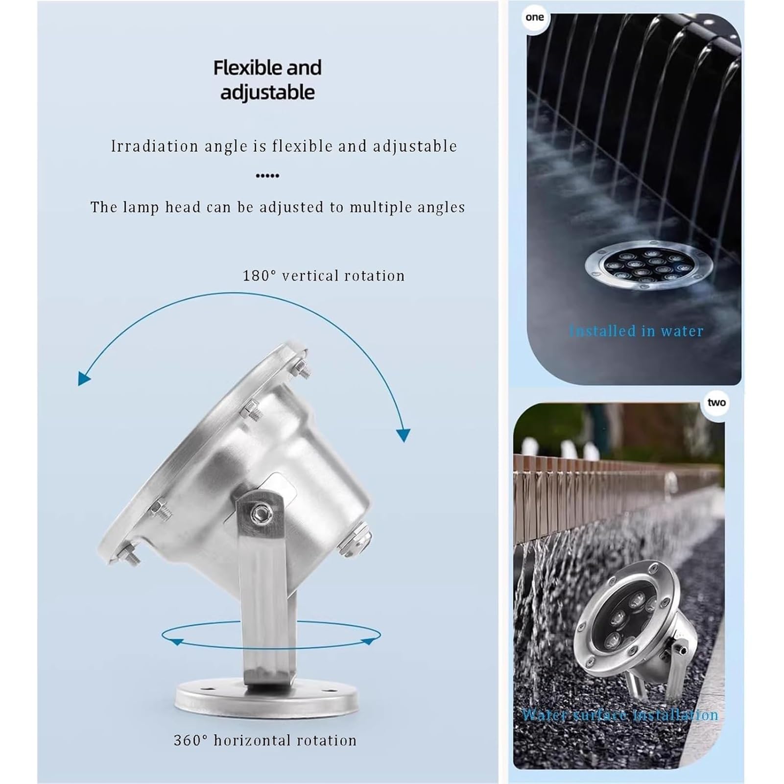 Oświetlenie podwodne - reflektor LED 12 V, wodoodporne podwodne oświetlenie fontannowe IP68, regulowany obrót zewnętrzny krajobraz, do dekoracji imprez basenu akwariowego (zielony, 15 W)