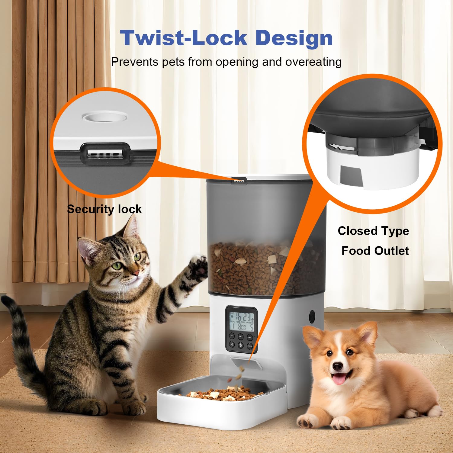 ANDOLL HOME Automatic Cat Feeder, 6L Cat Food Dispenser with 10s Voice Recorder, Pet Feeder up to 8 Meals per Day, Timed Feeder with Dry Food Sealed Ring (Jade White) view 4