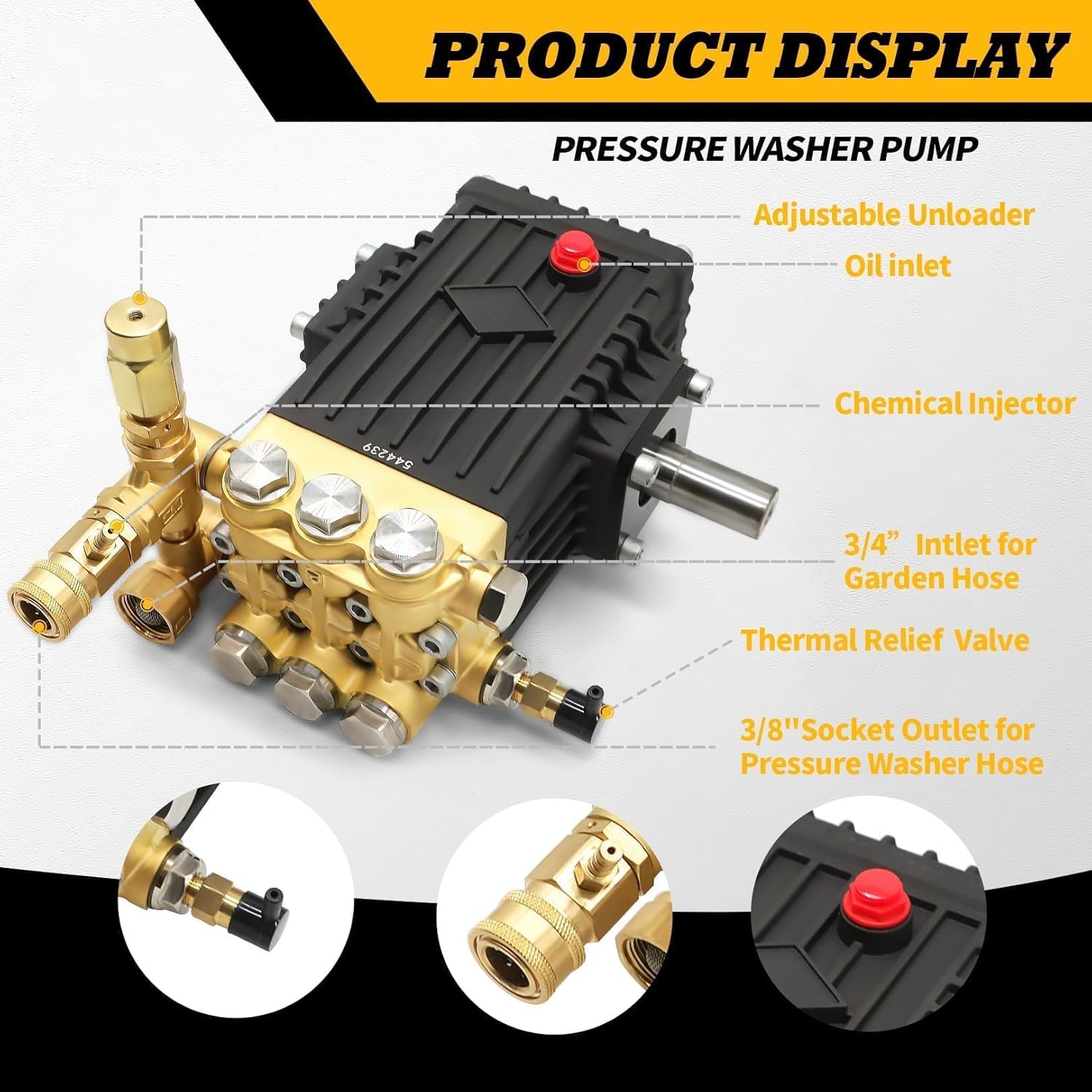 3600 PSI Pressure Washer Pump 5 GPM Plunger Washer Pump Compatible with 24 MM Shaft High Pressure Washer