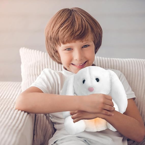 Anxiety Breathing Teddy Bunny,Soothing Breathing Rabbit,Anxiety Bear Anxiety Relief for Adults Kids Bunny with Calming Music & Soft Lights,Anxiety Plush Anxiety Relief Bunny (White)