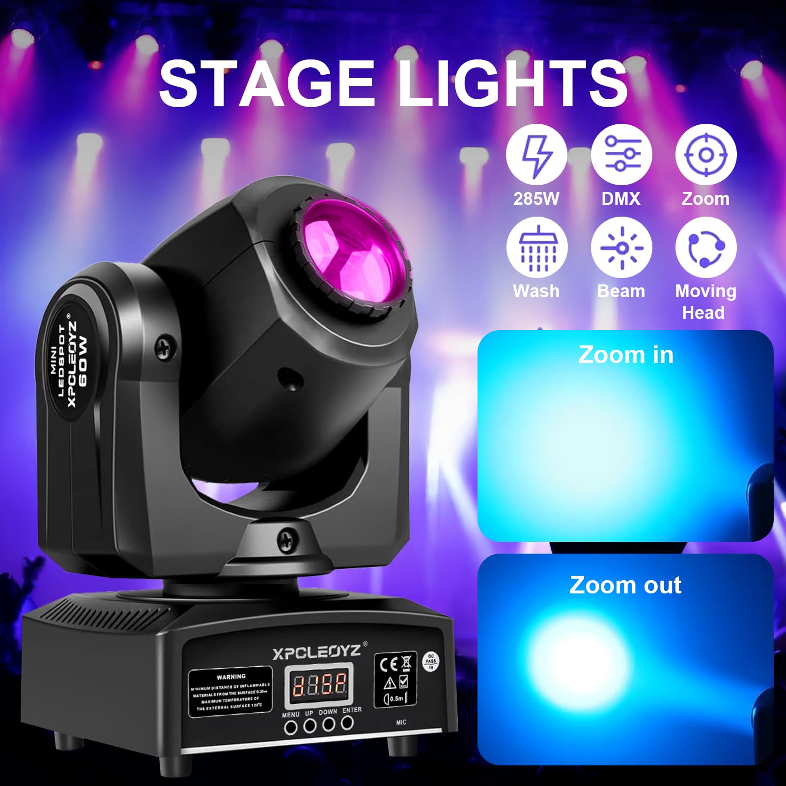 2 Stück Mini 60W Moving Head LED Bühnenlicht Beam, RGBW LED Partylichter DMX512 9/11CH Soundsteuerung für Disco DJ Party Clubs