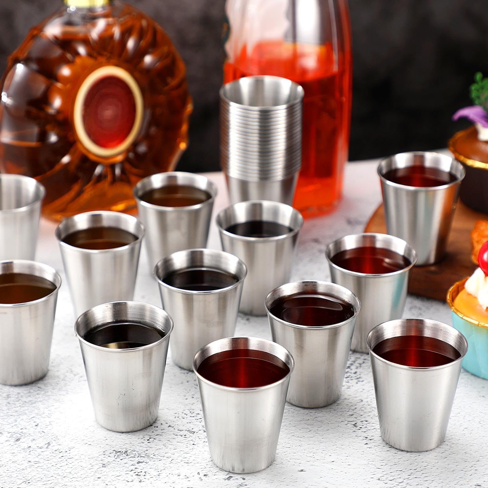 100 vasos de chupito de acero inoxidable de 2 onzas, vasos de metal pequeños irrompibles para espresso, whisky, bar, hogar, restaurante, camping, barware de regalo
