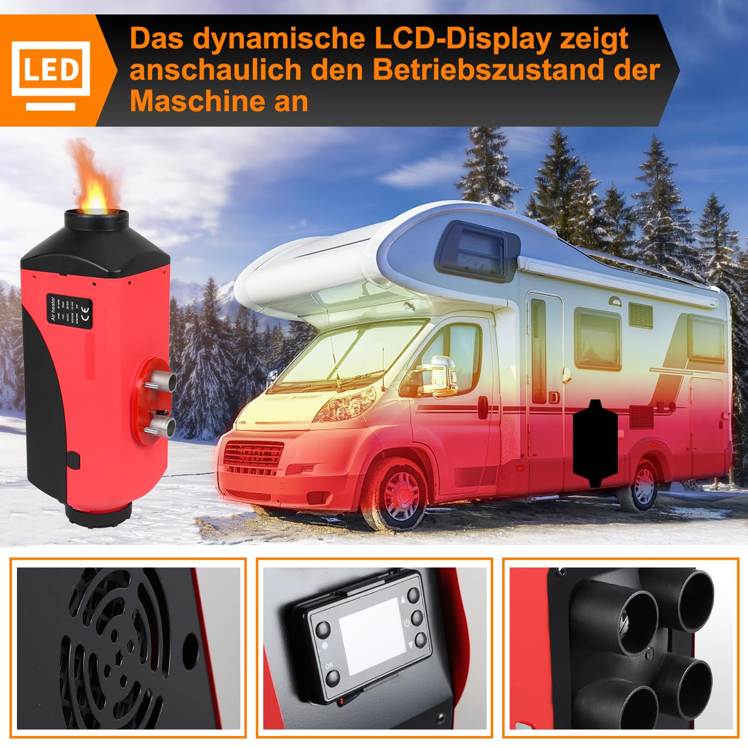VEVOR Diesel Standkachel-5KW 12V-Luchtverwarmer met een LCD-schakelaar