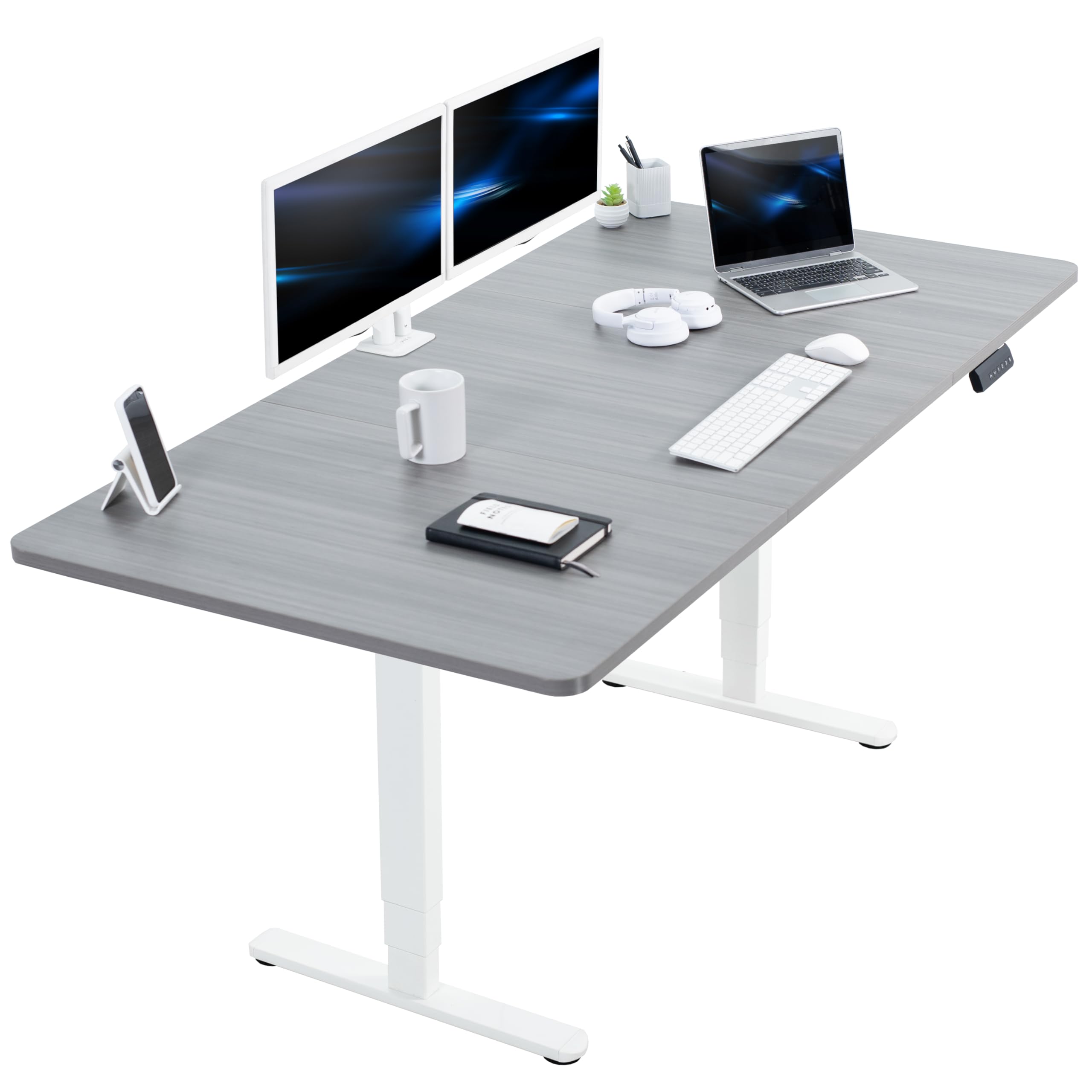 VIVO Electric 71 x 36 in Dual Motor Sit Stand Desk White Frame