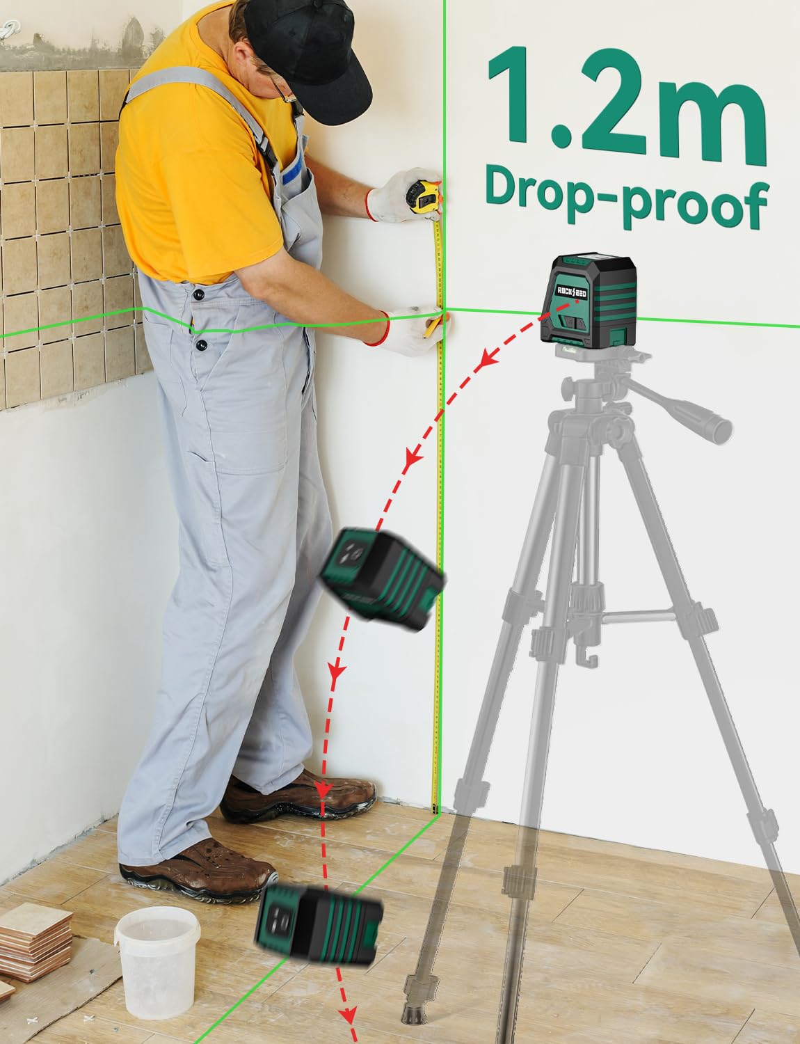 RockSeed Nivel Láser de Módulo Dual, Nivel de Línea Autonivelante,Haz Verde Horizontal y Vertical de 150 °, 2 Baterías AA,Bolsa de Transporte,para Decoración del Hogar/Bricolaje/Sitio de Construcción