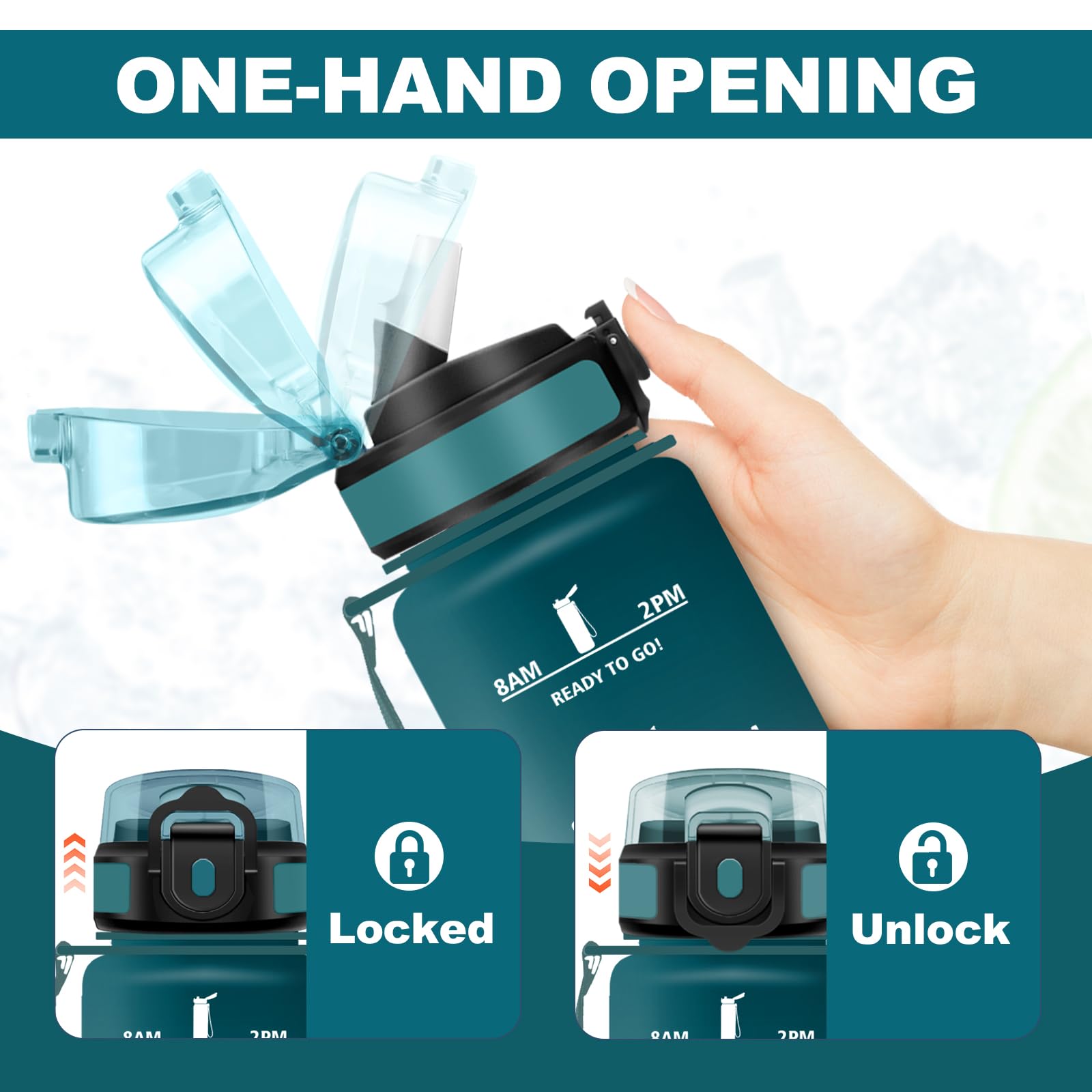 JAPORIA Gourde Motivation 1L, Bouteille d'eau sans BPA, Gourde avec Paille et Marqueur de Temps pour Fitness, Yoga, Bureau, Randonnée - 4