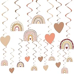 42 Pcs Boho Party Decorations Rainbow Birthday Party Decorations Rainbow Theme Classroom Decor Wall Sunshine Streamers Baby Shower Decor Ceiling Hanging Swirl Spirals(Classic Color)