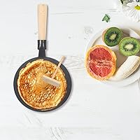 Vista 3 de 1 juego de sartén antiadherente para crepas con esparcidor de hierro fundido Dosa, sartén plana para panqueques con mango de madera para tortilla