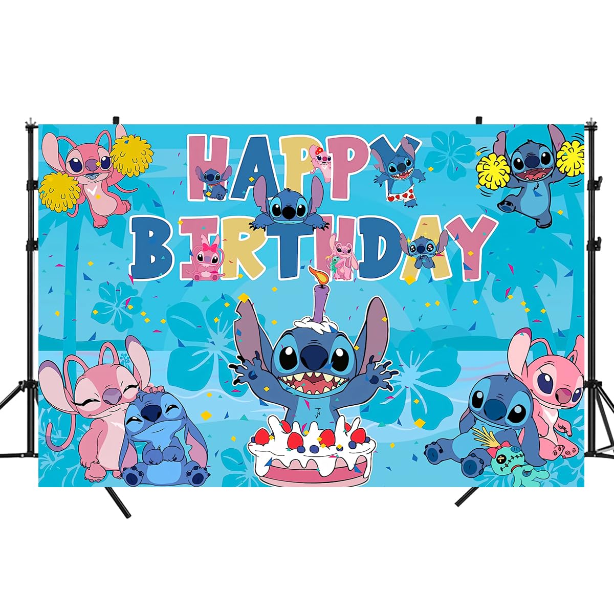 Lilo Backdrop,Stitch Birthday Party Banner Background for Photography Children Birthday Party Decoration Supplies, Multicolor (5x3FT)