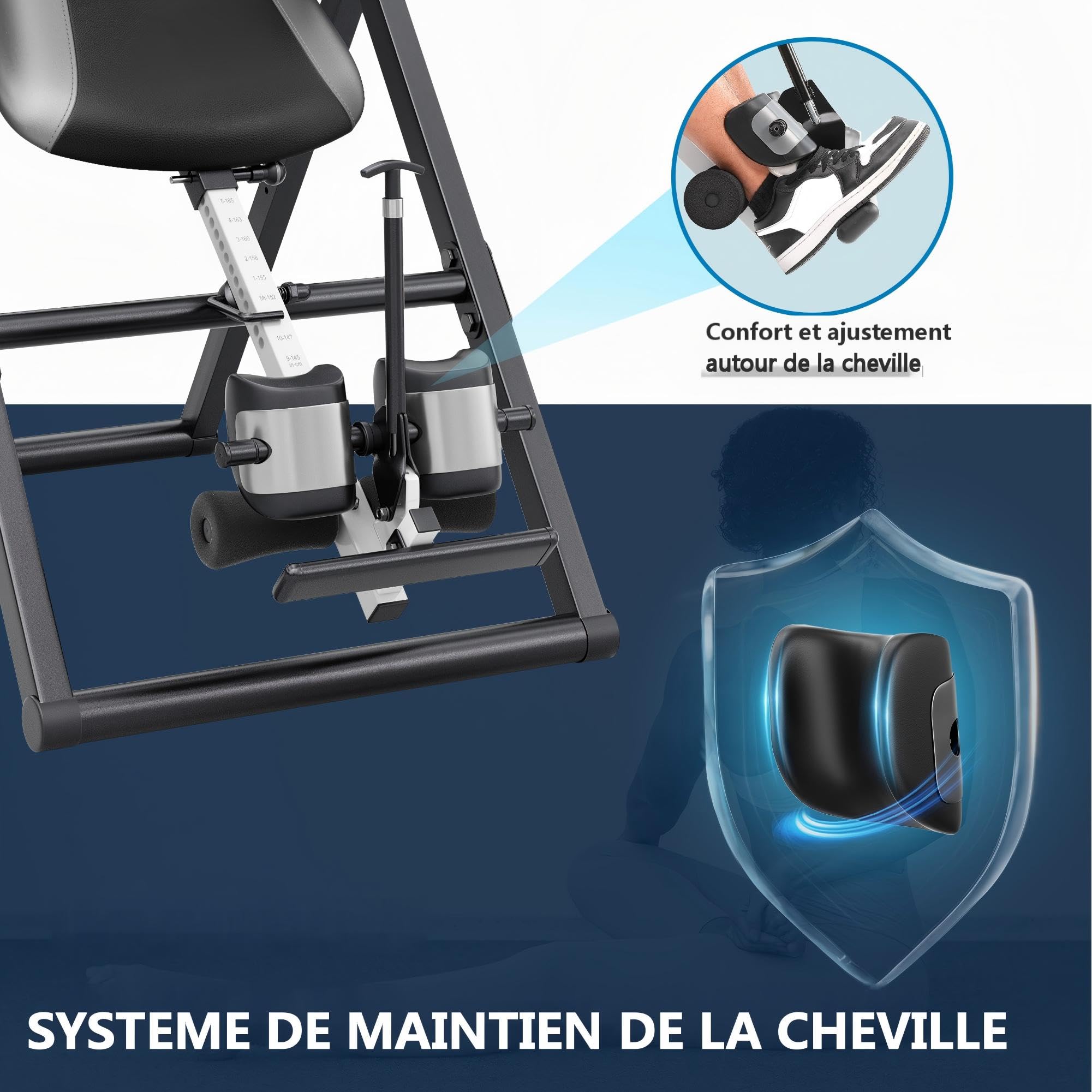 YOLEO Banc d'inversion Pliable, Entraîneur de gravité avec Ceinture de sécurité pour la thérapie pour soulager Les douleurs au Dos et au Cou, Max 350 lbs