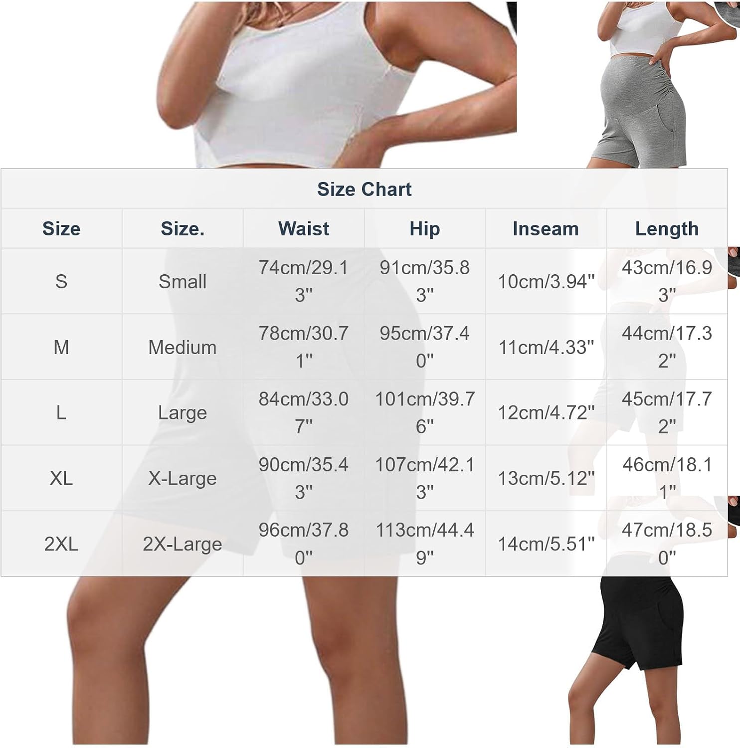 Pregnant Women's Maternity Bermuda Shorts Over Belly Side Pockets Soft Stretch Workout Lounge Shorts Pregnancy Active Bottoms