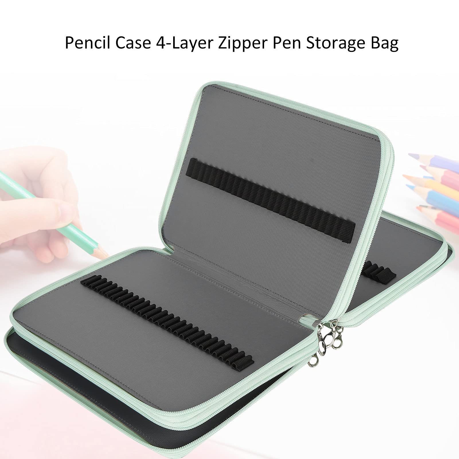 Astuccio per matite da 200 slot, astuccio per matite rosa di grande capacità a 4 strati, organizer per penne, portapenne per artisti (Rose on green background)