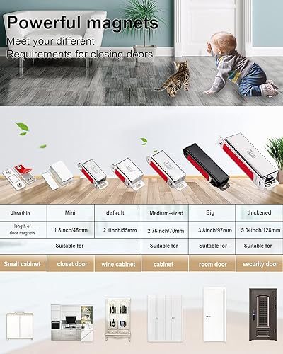 Miniatura 3 de Jiayi Paquete de 2 imanes magnéticos para puerta de armario, 90 libras, imán magnético para puerta, imán resistente para armario, dormitorio,