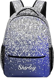 CUXWEOT Navy Blue Print Personalized Student Backpack Waterproof Schoolbag Casual Travel Daypack with Name