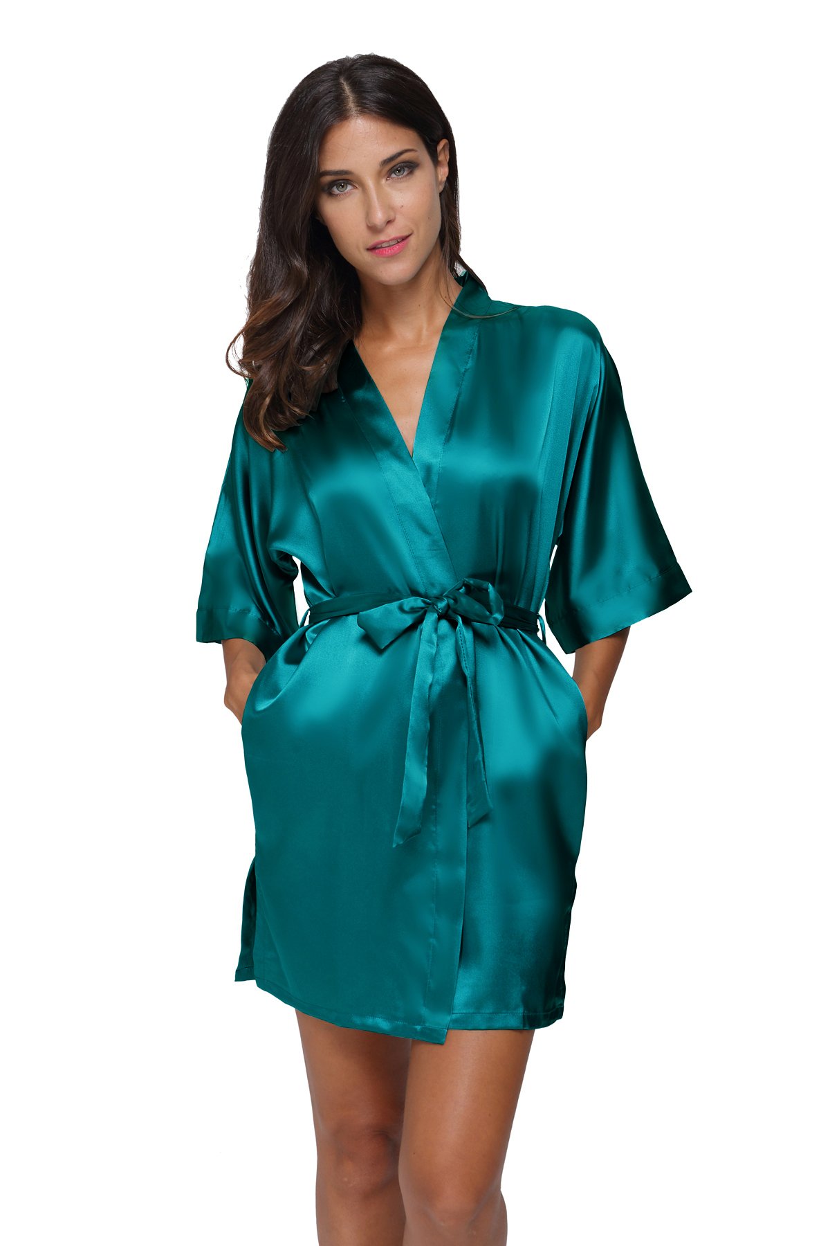 The Bund Women's Silk Robe Short Satin Bathrobe Lightweight Wedding Robes for Bridal Party Bride Bridesmaids Loungewear