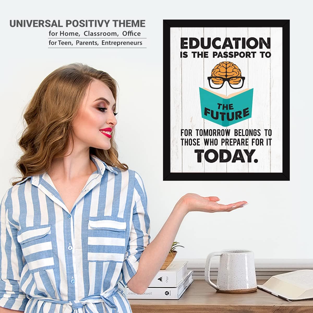 Chaka Chaundh - Educational Quotes Wall Frames - Educational Quote Frames - School wall decoration - College wall decor - (13.5 X 10.5 Inches) (Education is the Passport - White) 4
