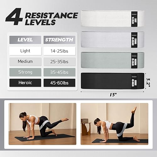 Miniatura 3 de Bandas de resistencia para entrenar con guía, 4 bandas de entrenamiento para mujeres y hombres, bandas de ejercicio de tela para piernas, cadera,