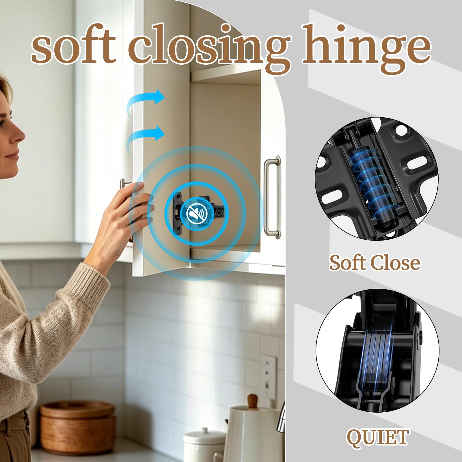 Mosike - Bisagras ocultas europeas silenciosas de cierre suave, bisagras ajustables sin marco para puertas de armarios de cocina, accesorios de armario, color negro, paquete de 20