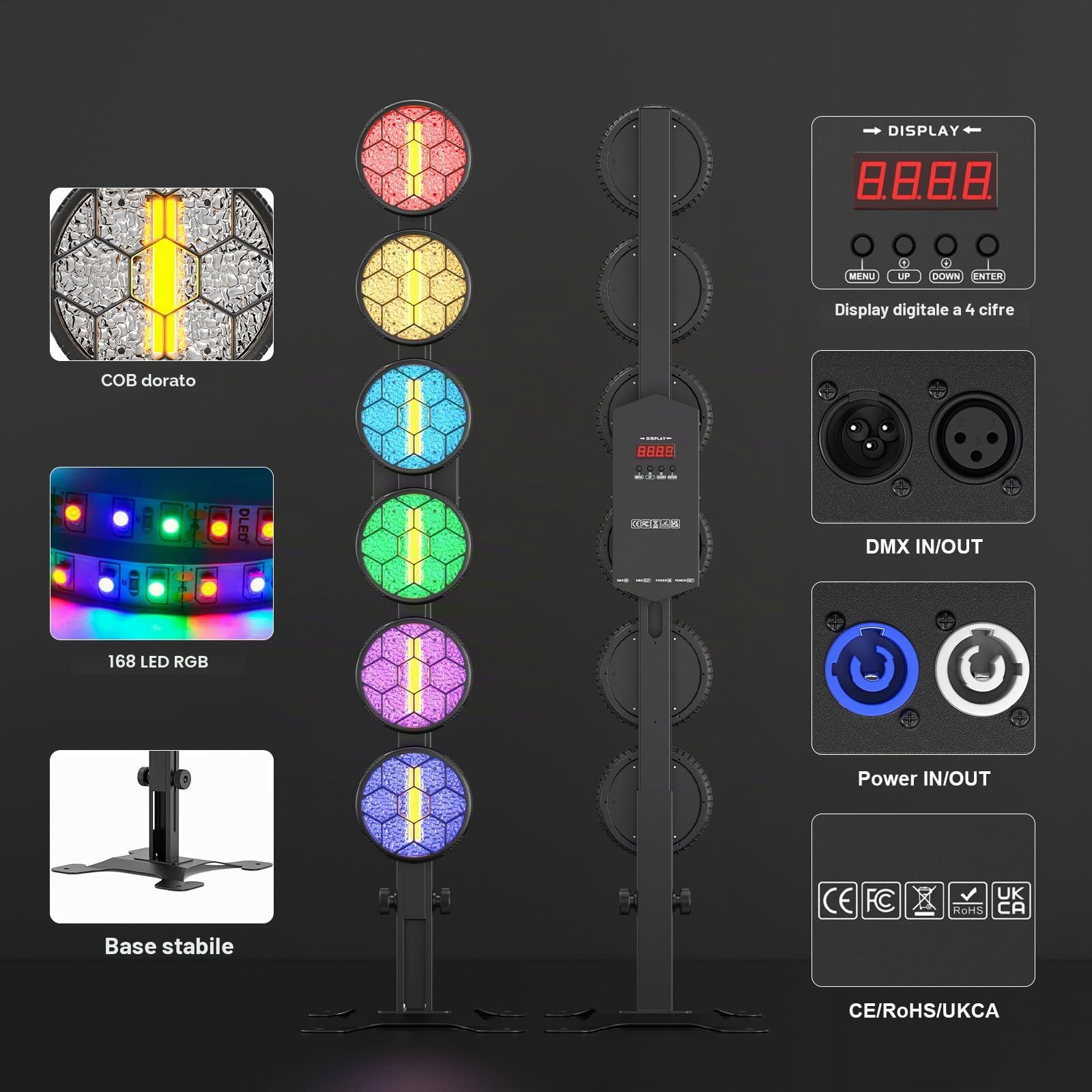 Par LED da 300W,RGBW Luce da Palco,6 COB Lineare Vintage Luci Par per DJ,DMX512 & RDM,Faretto RGB LED Illuminazione Discoteca per Feste Bar DJ Matrimonio Concerti Halloween Natale