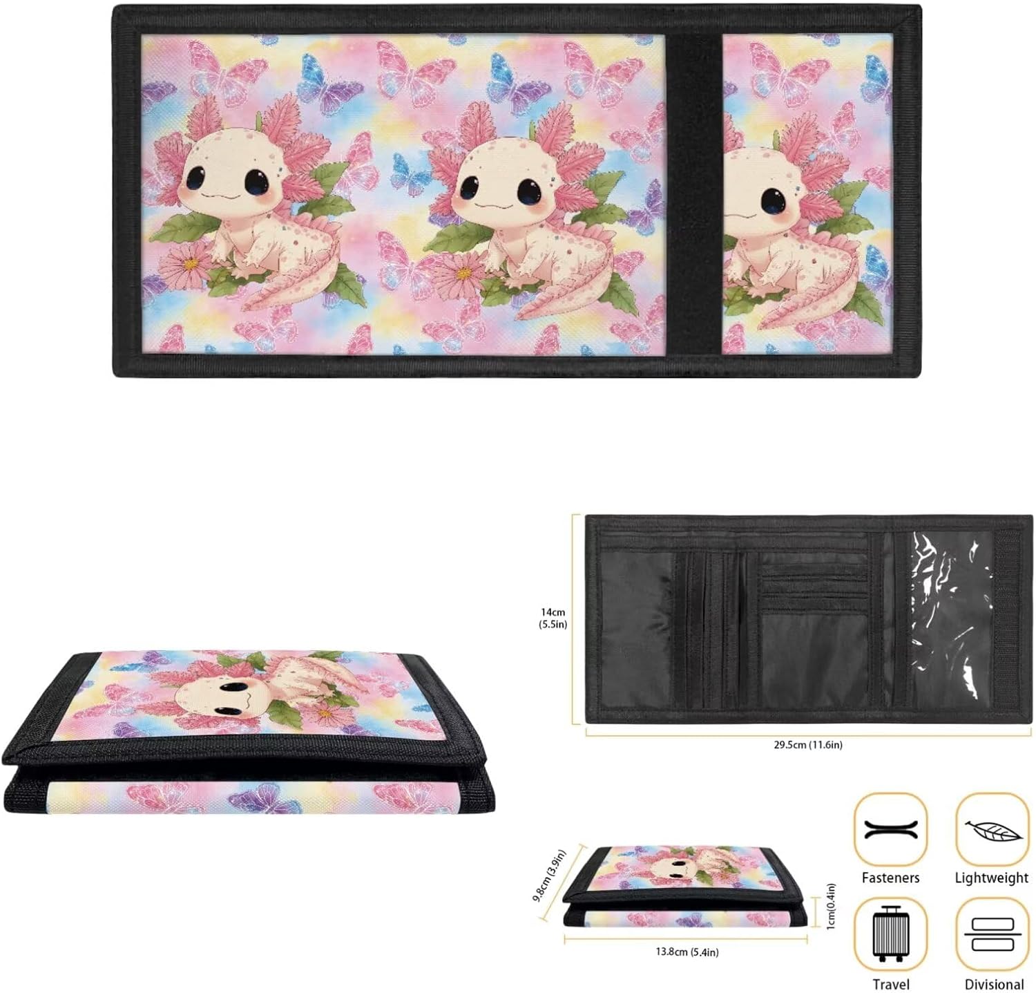 Trifold Wallet for Kids Axolotl Girls Purses for Kids 10-12 Credit Card Holder Wallets Slim Cash Pocket Coin Purse Organizer for Outdoor Travel